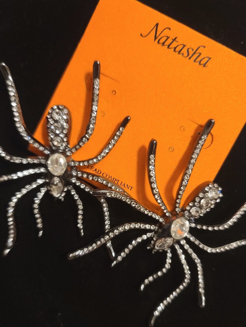 Natasha Large Bling Spider Glampire Gunmetal Rhinestone Earrings 2 3/4" x 2 1/2"